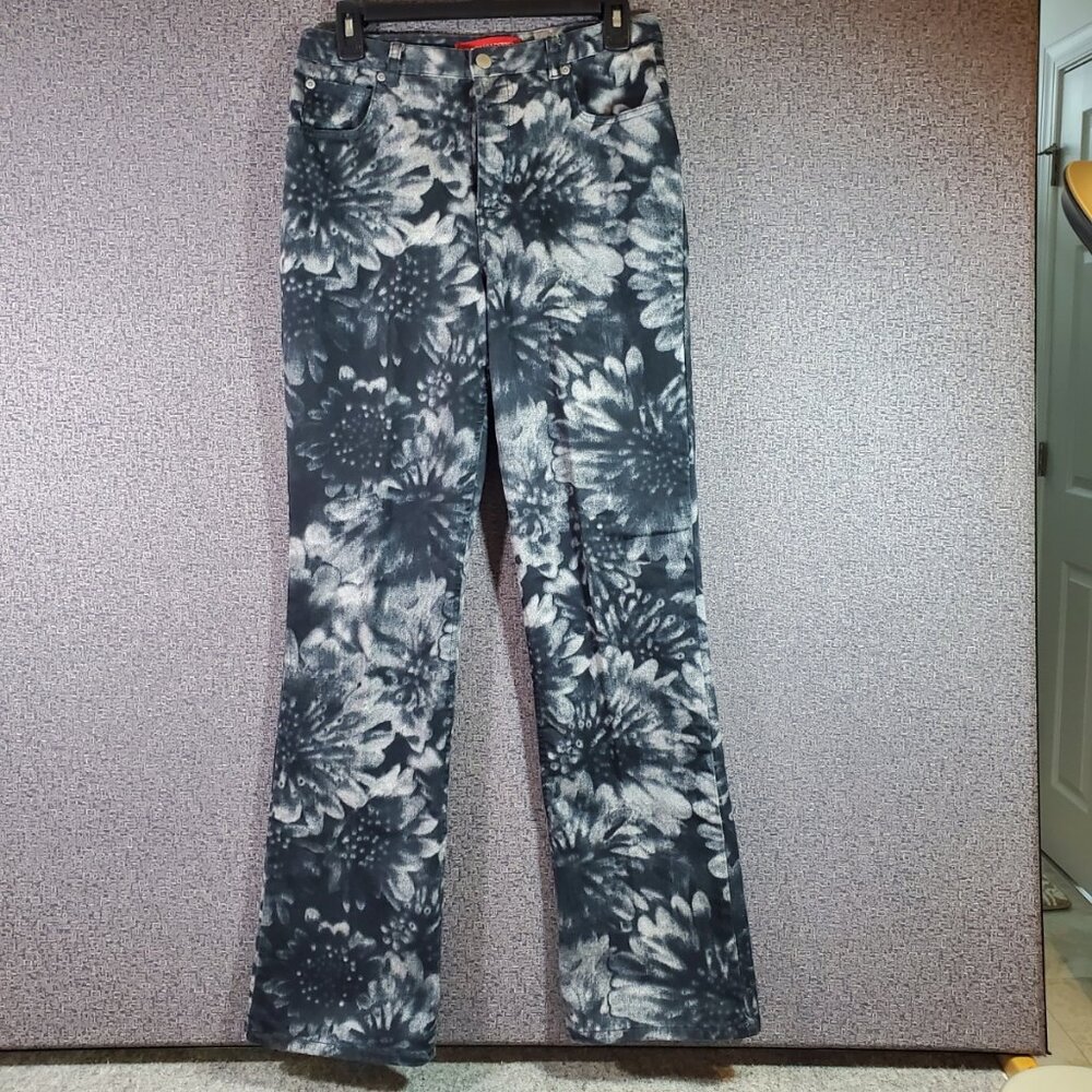 Y2K Black and White Flower Print Jeans Pants Gloria Vanderbilt size 8